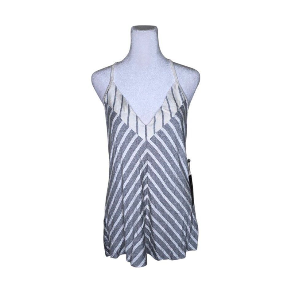 Laila Jayde Naila Vneck Swing Knit Tank Top Womens M Gray White Striped